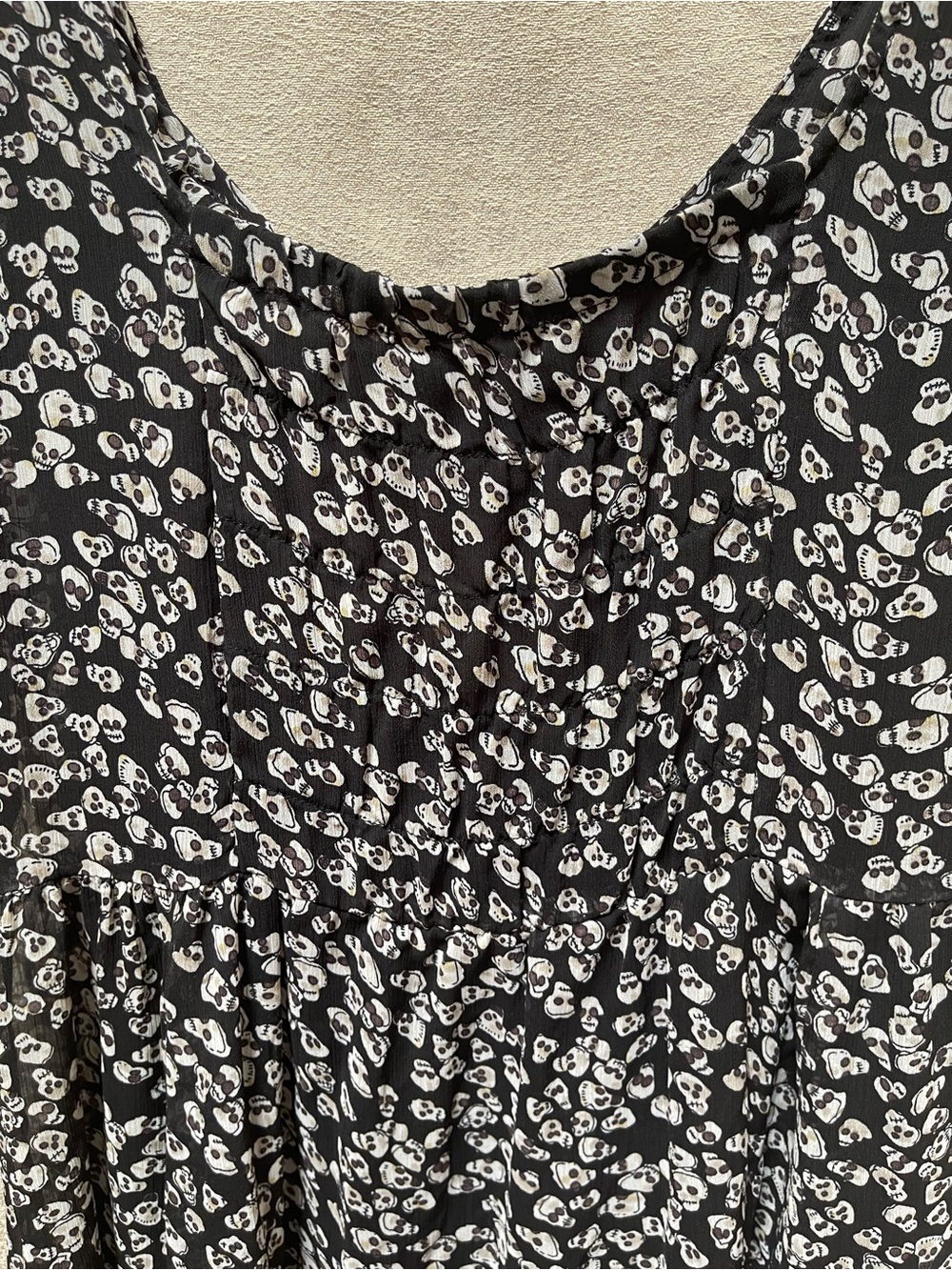Royal Bones Black Cream Skull Print Vintage Goth Y2k Babydoll Mini Dress Daang - Picture 3 of 15